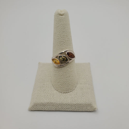 SS Multi-Colored Amber Oval Ring