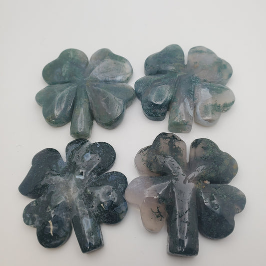 Moss Agate Four Leaf Clover