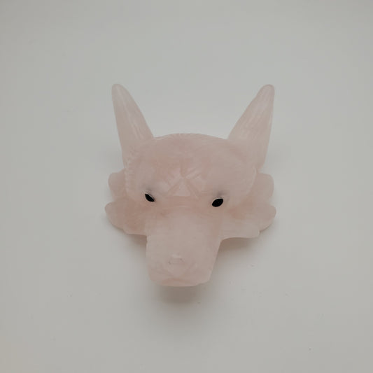 Carved Rose Quartz Wolf Head