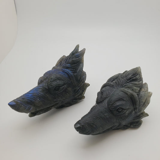 Carved Labradorite Wolf Head