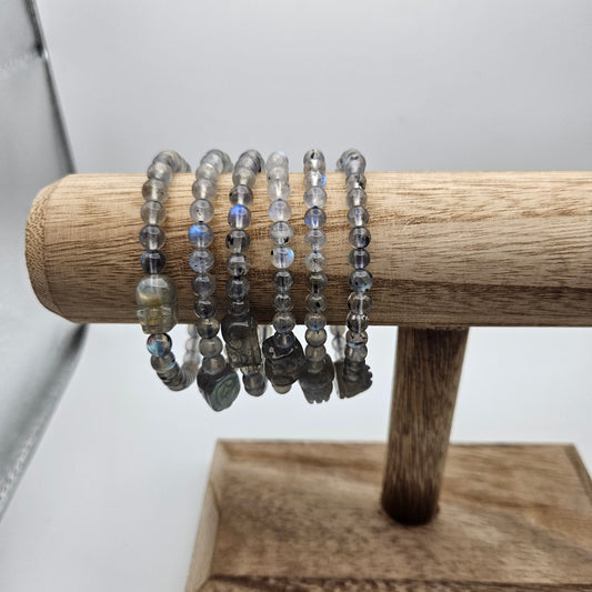 6mm Labradorite with Carved Bead Bracelet