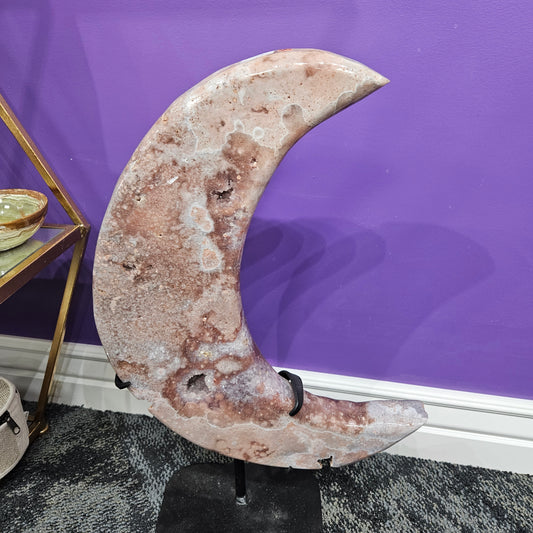 Pink Amethyst Moon on Stand