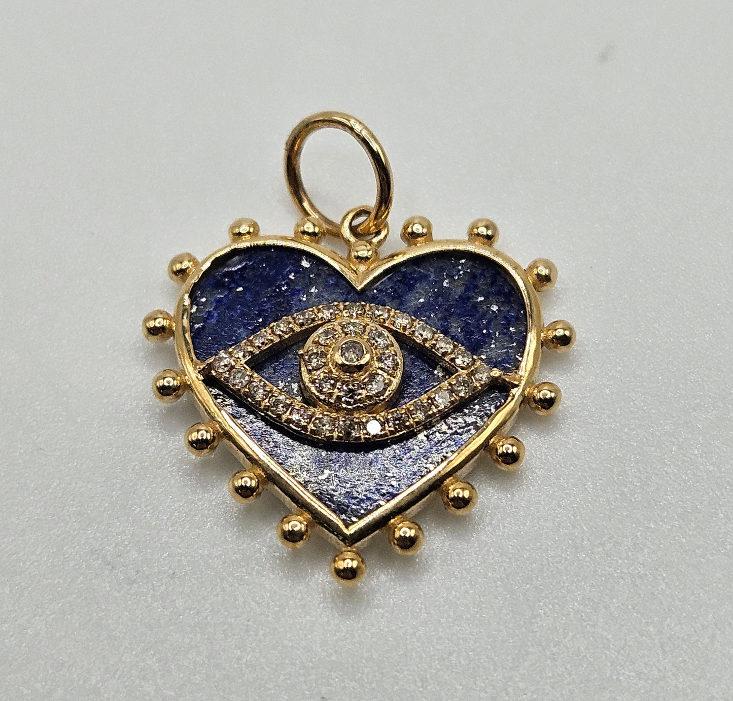 Lapis Lazuli Diamond Evil Eye Heart Pendant