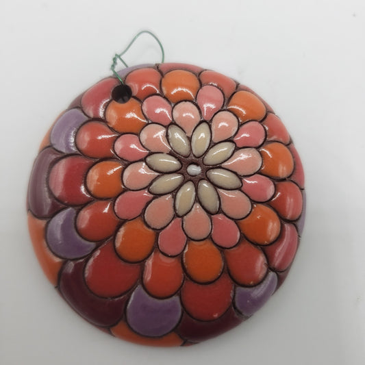 Peacock - Hot Flame, Large Round Pendant