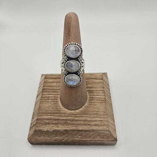 SS Moonstone Triple Stone Ring