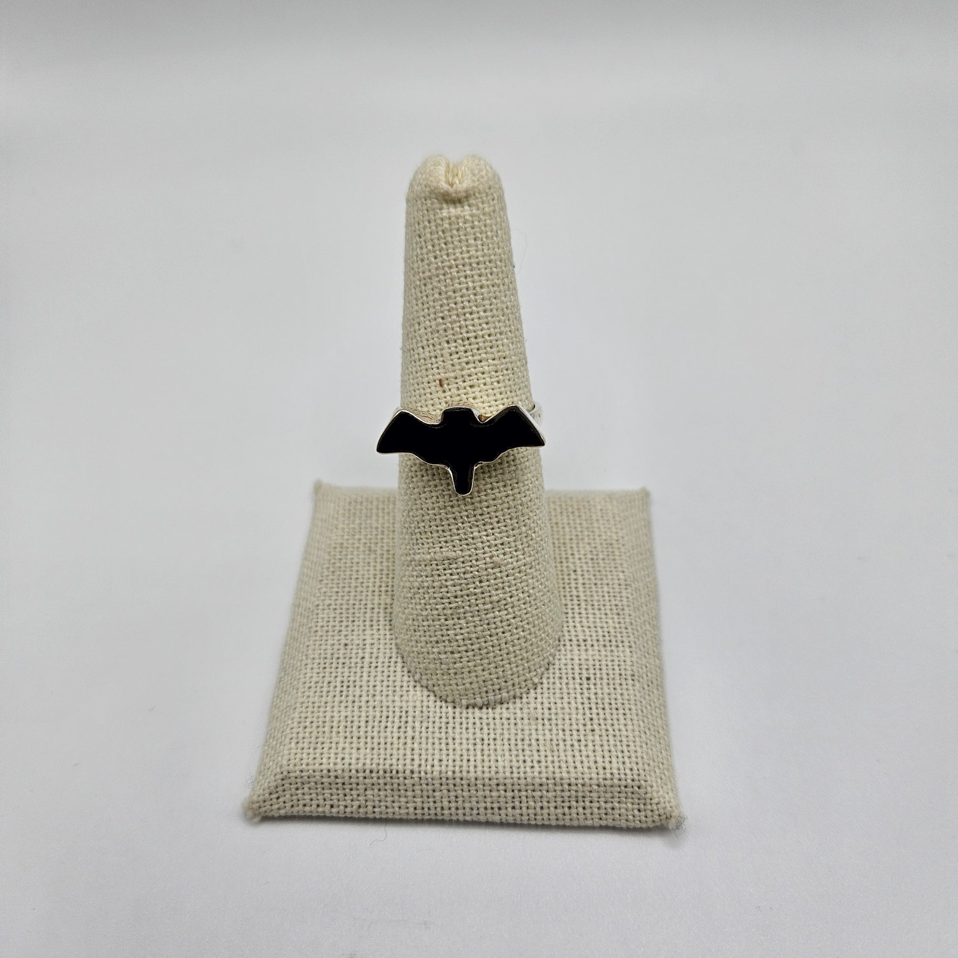 bat shape black onyx sterling silver round ring