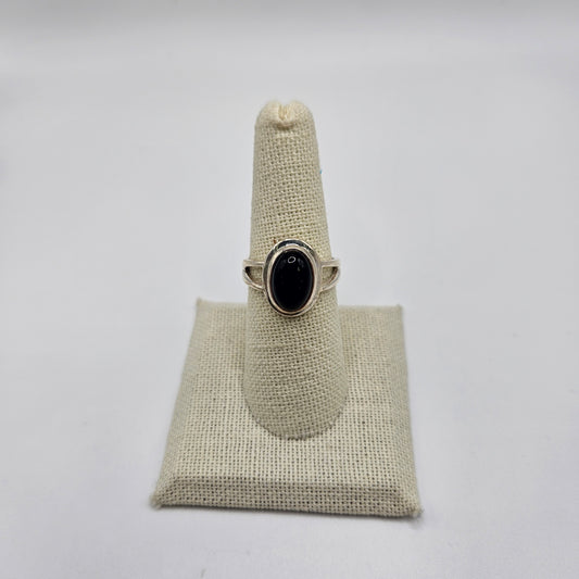 black onyx sterling silver round ring