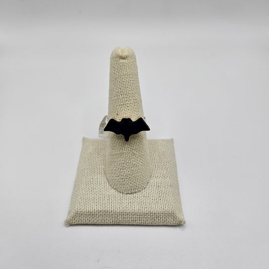 bat shape black onyx sterling silver round ring