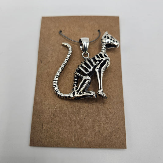 Sterling Silver Cat Skeleton Pendant.