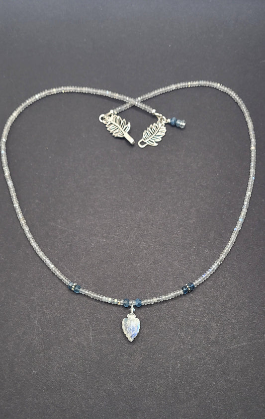 Labradorite, Moonstone, and Aquamarine Necklace with Sterling Silver Clasp
