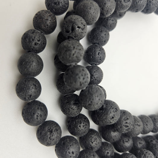 10mm Lava Stone Large Hole Round Bead Strand