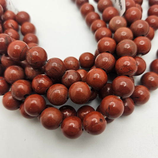 10mm Red Jasper Large Hole Round Bead Strand