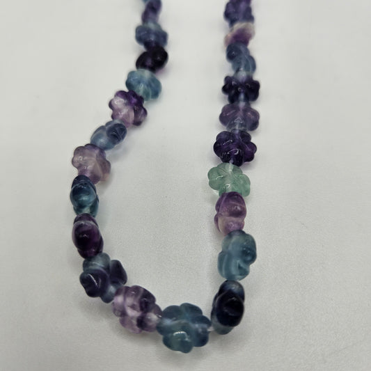 10mm Carved Flower Fluorite Round Bead Strand