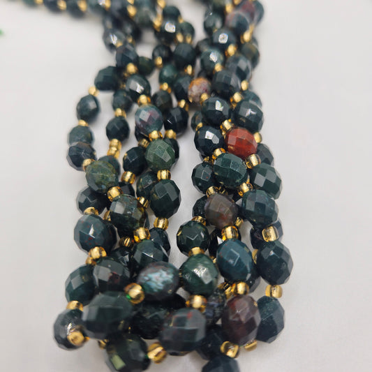 8mm Bloodstone Faceted Oval Bead Strand