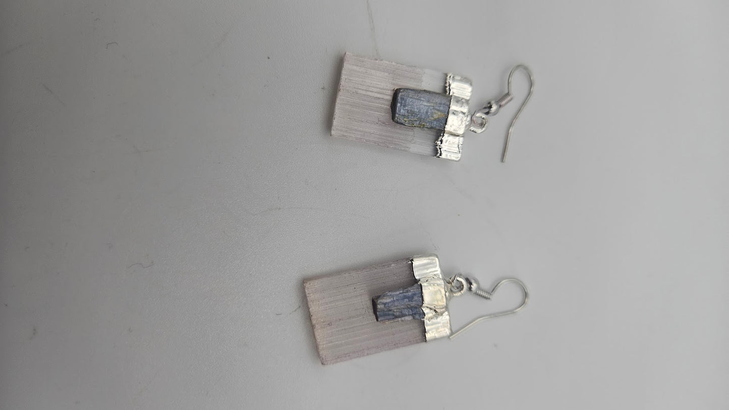 Silver Selenite And Kyanite Earrings