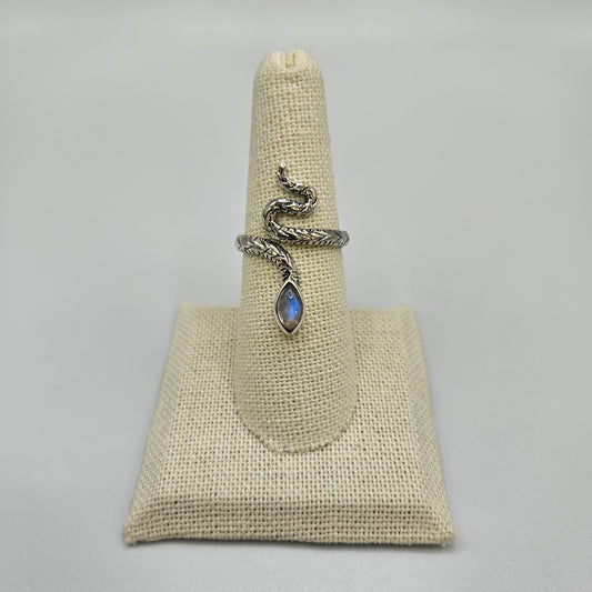 Sterling Silver Moonstone Snake Ring Size 7