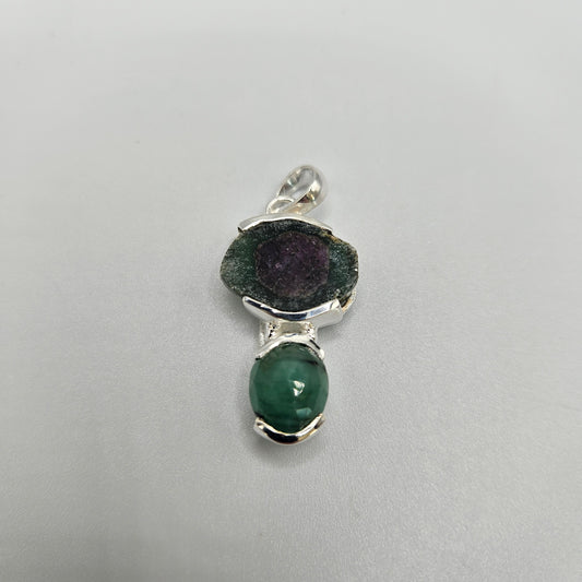 Sterling Silver Faceted Emerald and Ruby Zoisite Pendant