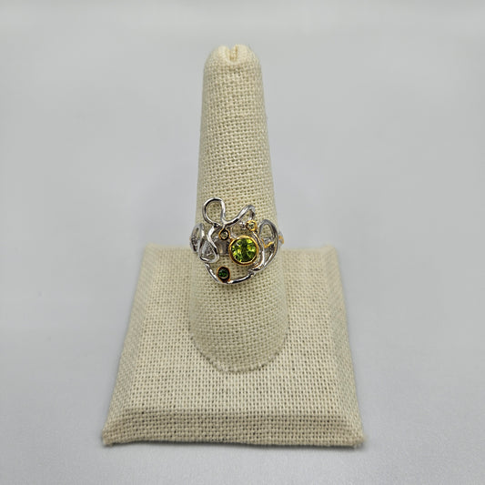 Sterling Silver Peridot Chrome Diopside Sapphire Rhodium Size 9