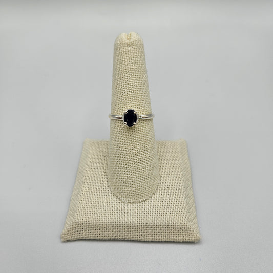 Sterling Silver Claw Set Faceted Blue Sapphire Ring Size 7