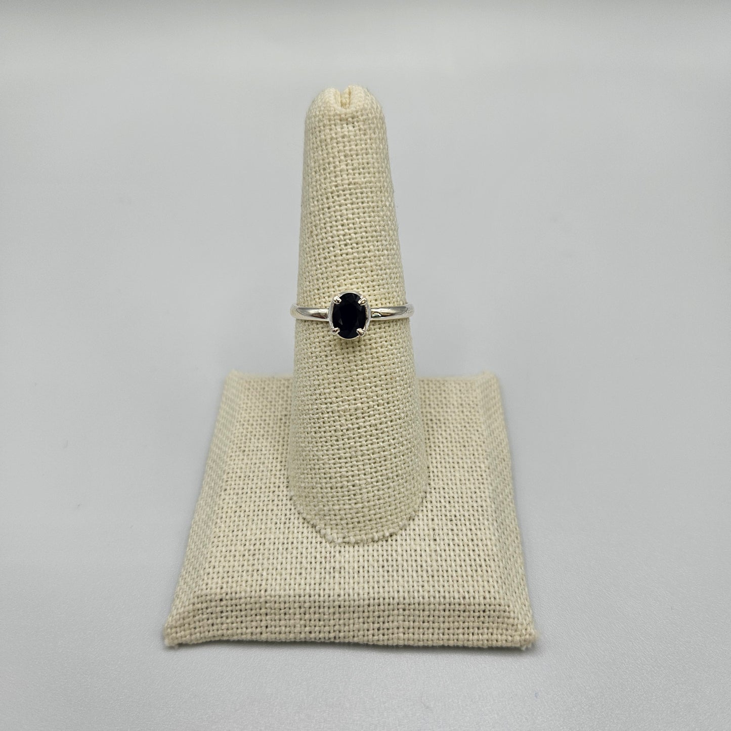 Sterling Silver Claw Set Faceted Blue Sapphire Ring Size 8