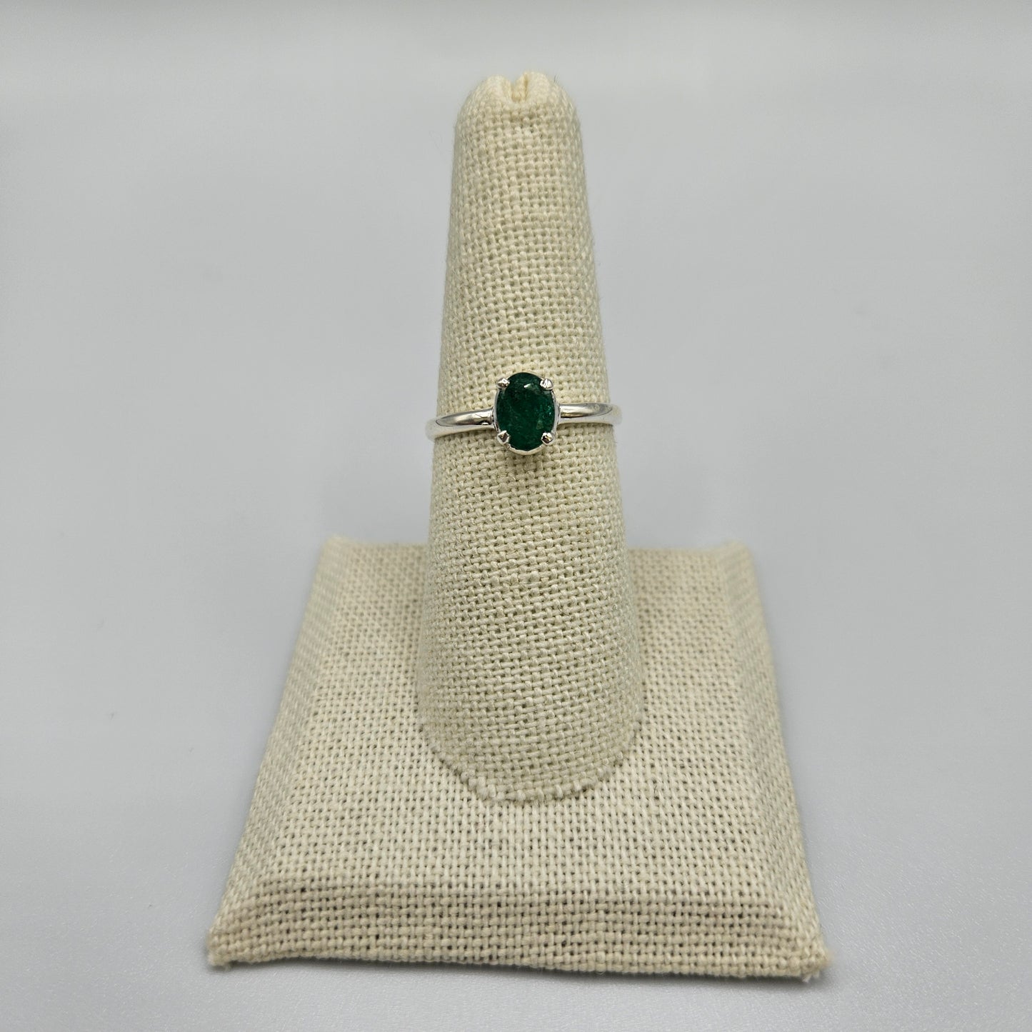 Sterling Silver Claw Set Faceted Emerald Ring Size 7