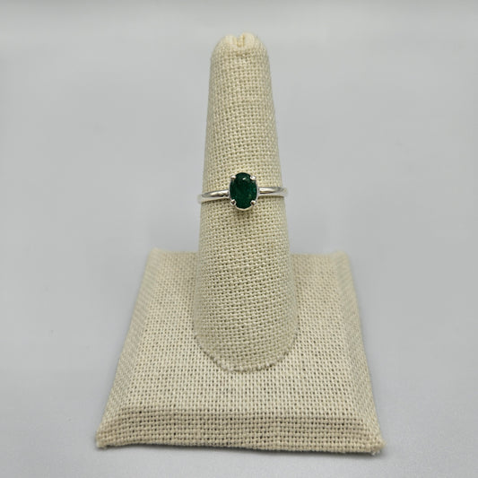 Sterling Silver Claw Set Faceted Emerald Ring Size 8