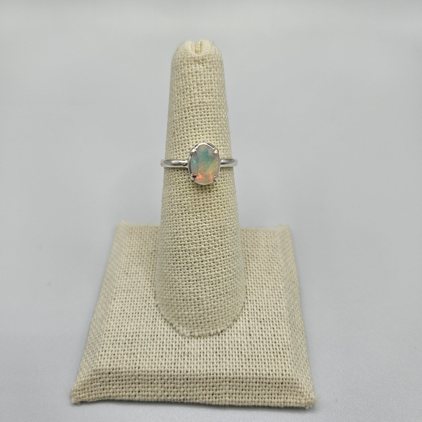 Sterling Silver Claw Set Faceted Ethiopian Opal Ring Size 6