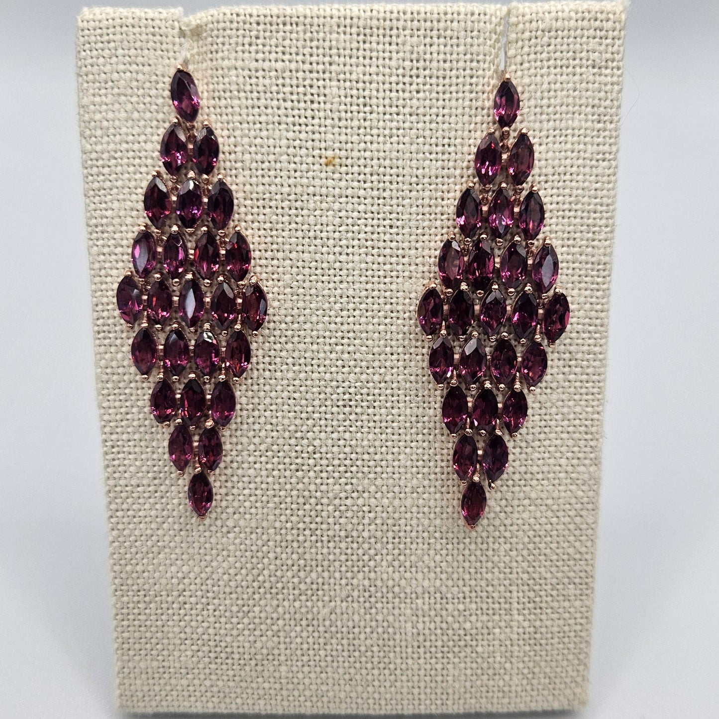 Rose Gold Faceted Rhodolite Garnet Dangle Earrings