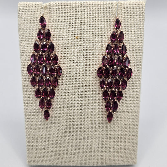 Rose Gold Faceted Rhodolite Garnet Dangle Earrings