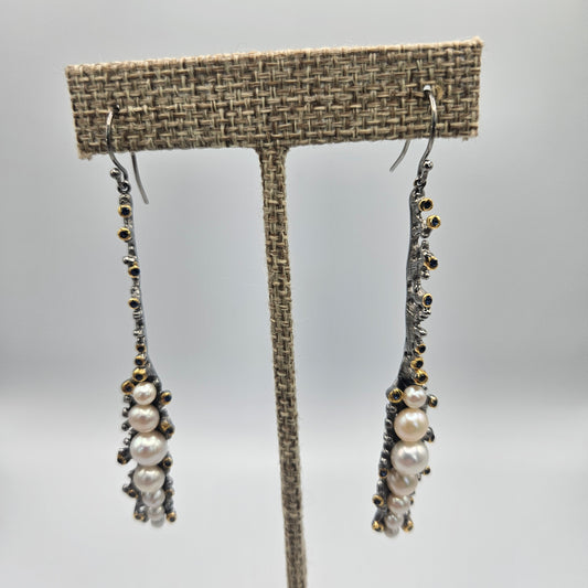 Sterling Silver Pearl and Sapphire Marine Earrings