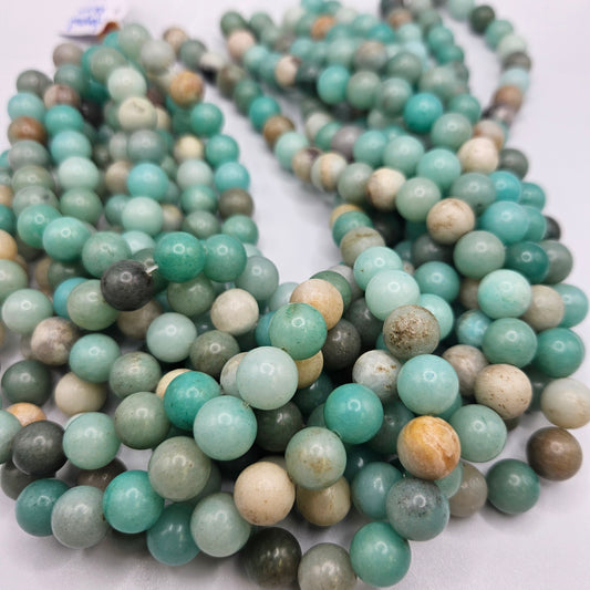 10mm Blue Amazonite Round Bead Strand