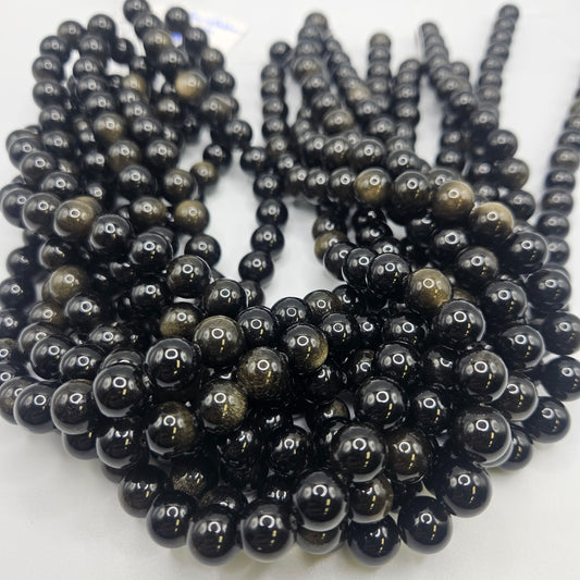 10mm Gold Obsidian Round Bead Strand