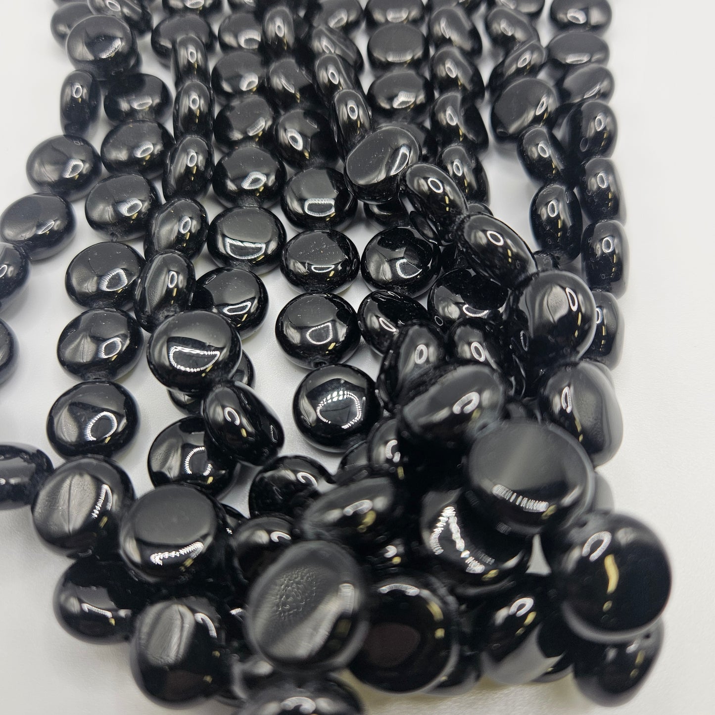12mm Black Spinel Coin Bead Strand