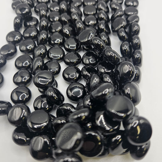 12mm Black Spinel Coin Bead Strand