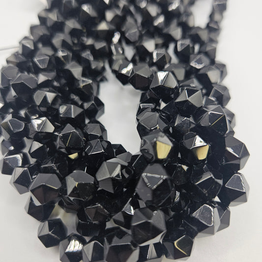 10mm Black Onyx Fancy Cut Bead Strand