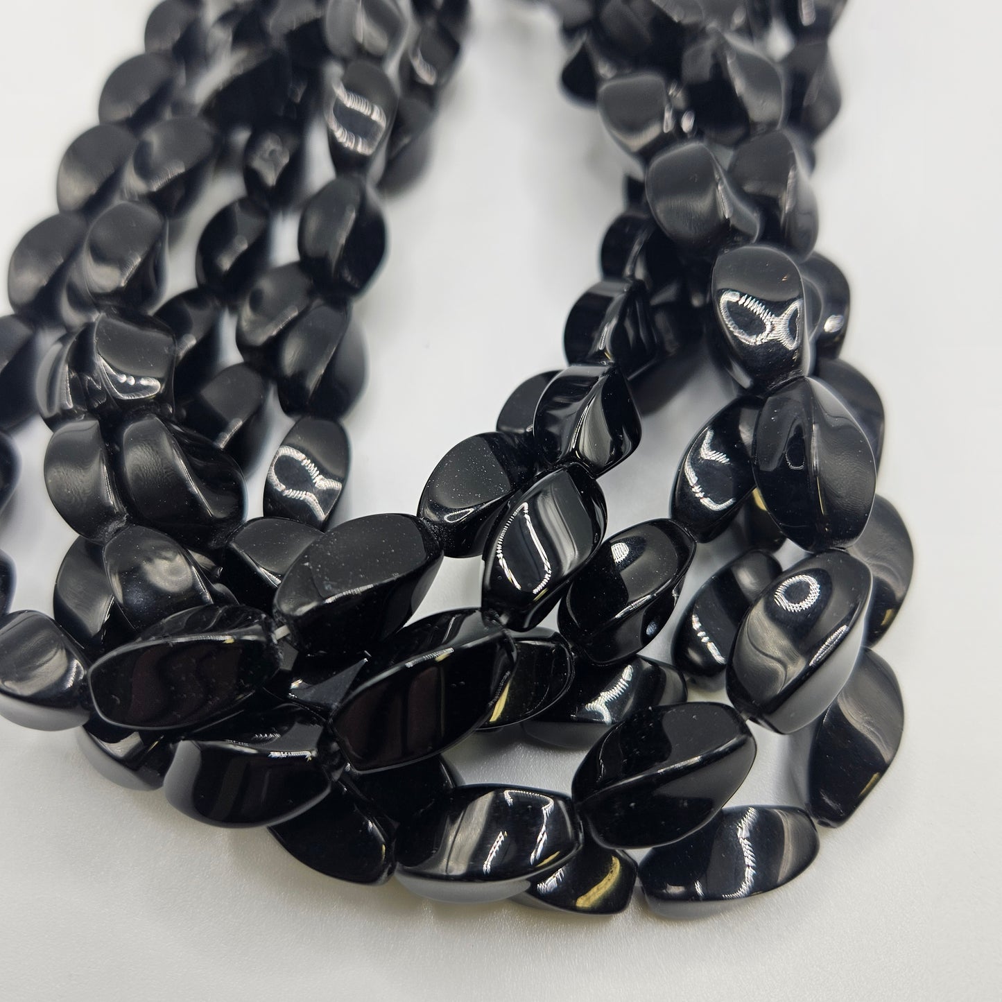12mm Black Onyx Twist Bead Strand