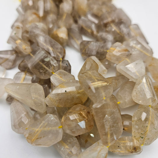 15mm Rutilated Gold Quartz Chunk Bead Strand