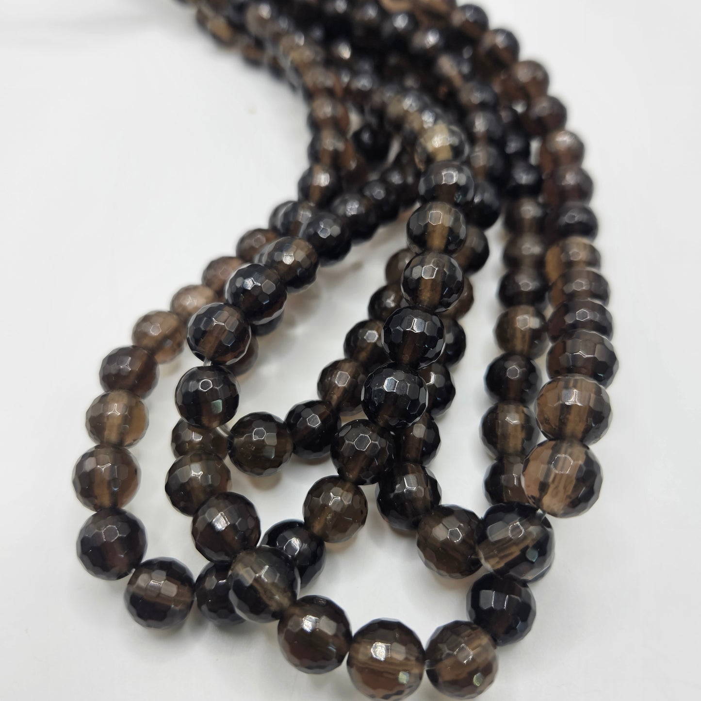 10mm Faceted Smokey Quartz Round Bead Strand