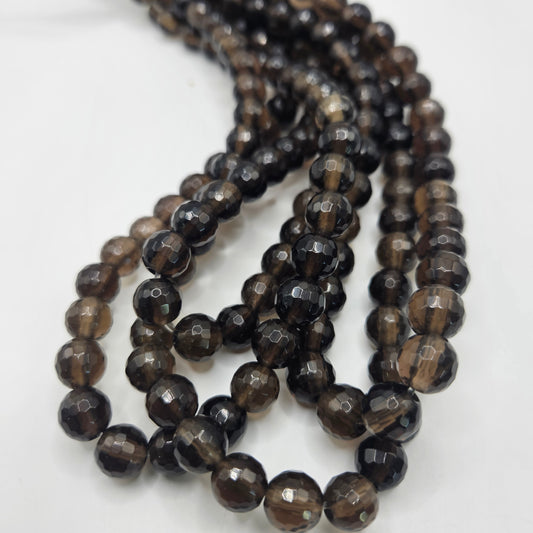 10mm Faceted Smokey Quartz Large HoleRound Bead Strand
