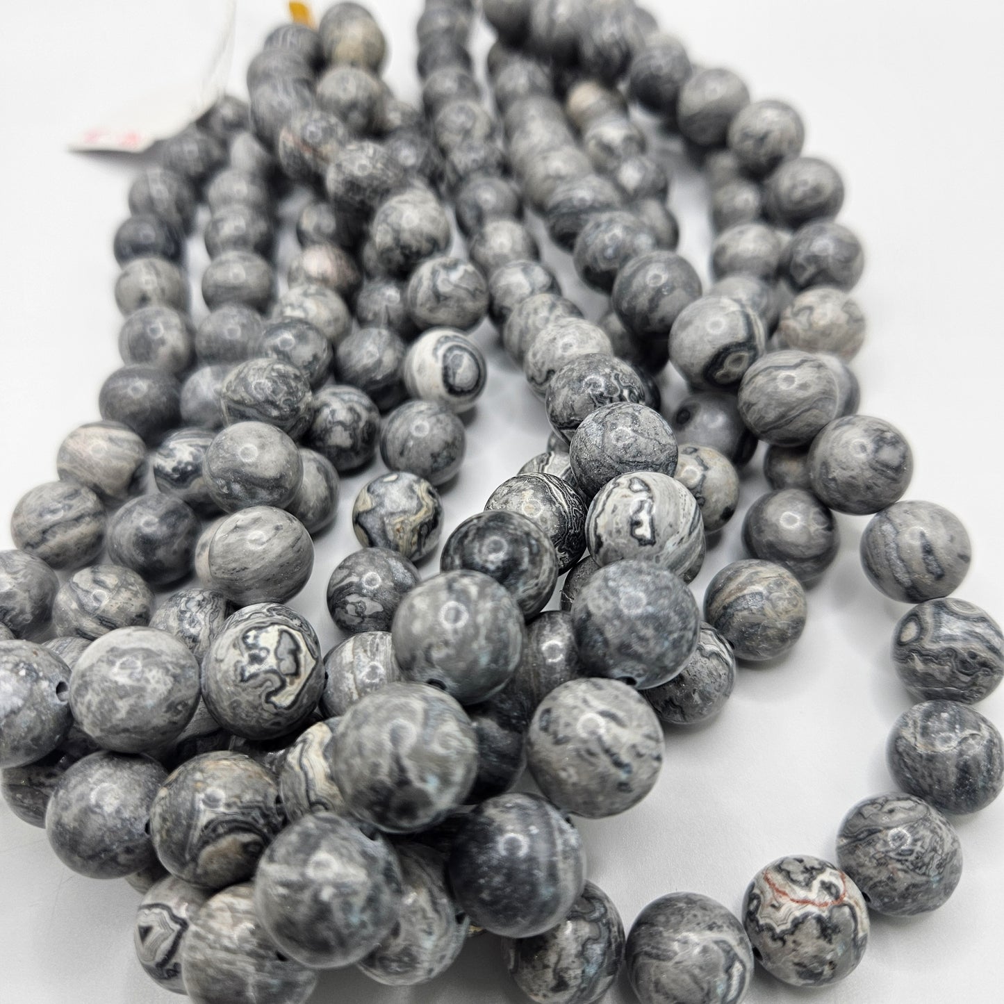 12mm Gray Leopard Jasper Round Bead Strand