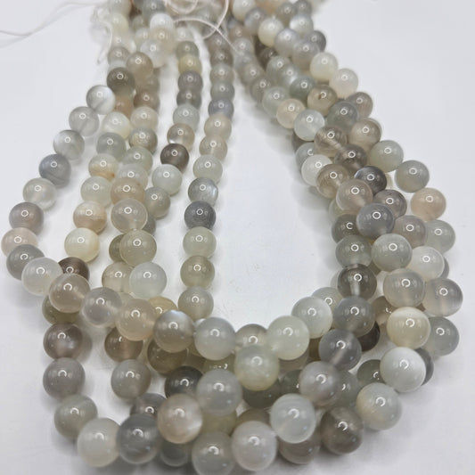 8mm Gray Moonstone Round Bead Strand