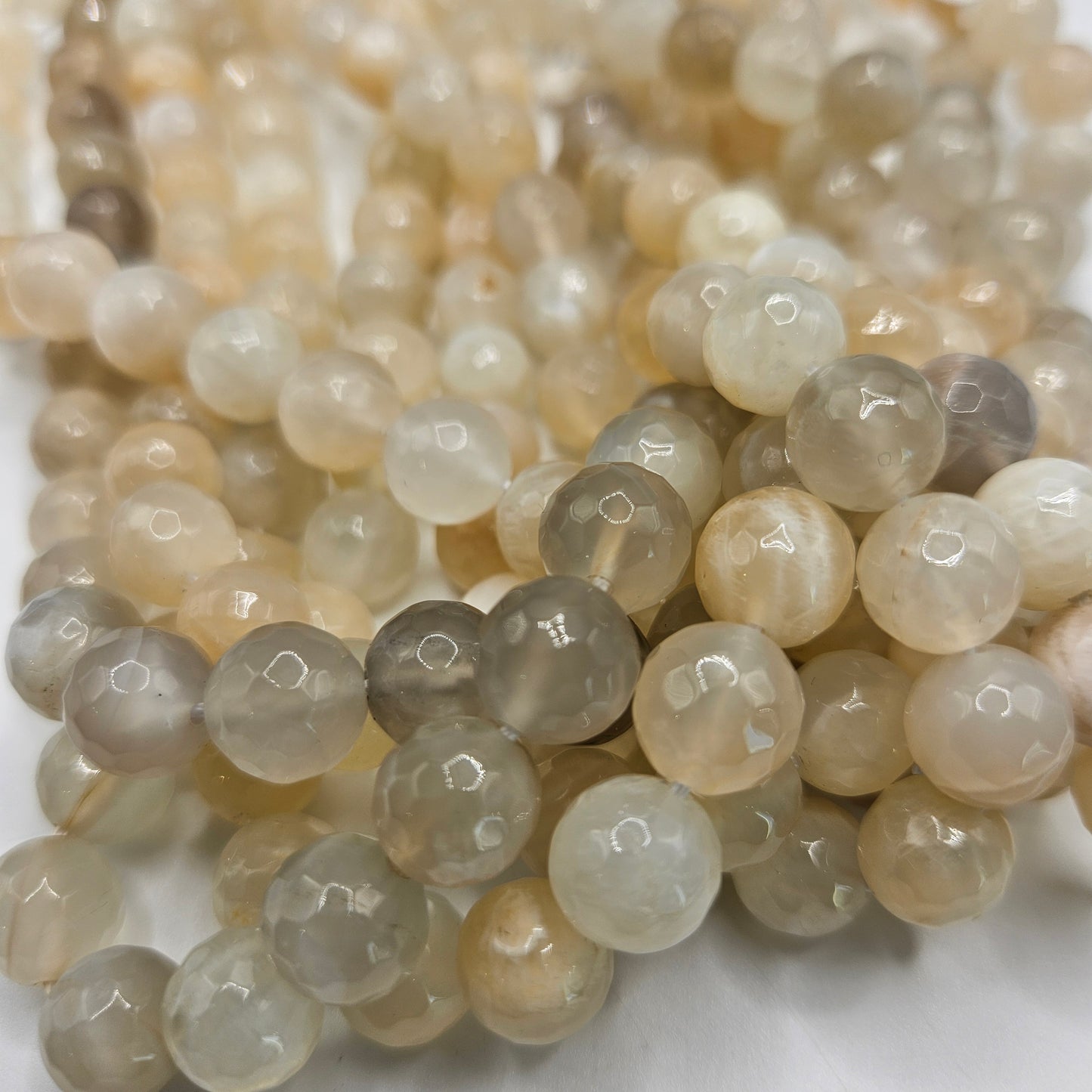 10mm Faceted Peach Moonstone Bead Strand
