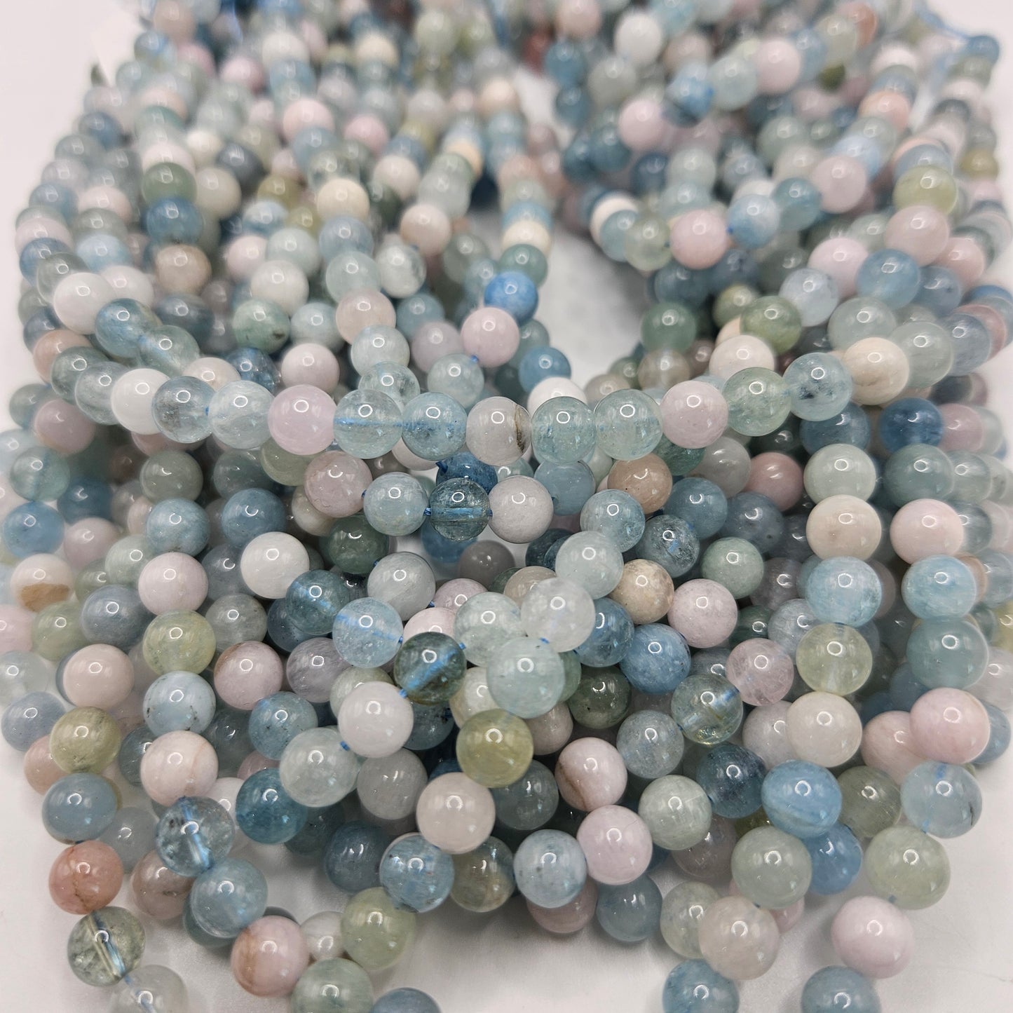 6mm Blue and Pink Morganite Round Bead Strand