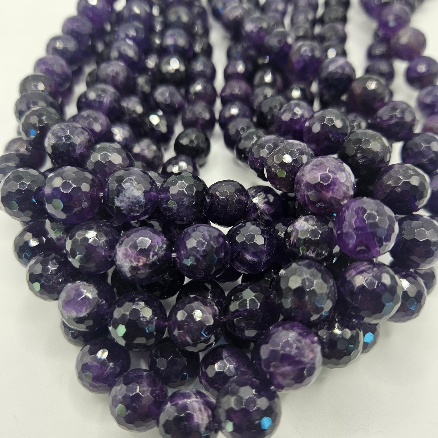 12mm Faceted Amethyst Round Bead Strand
