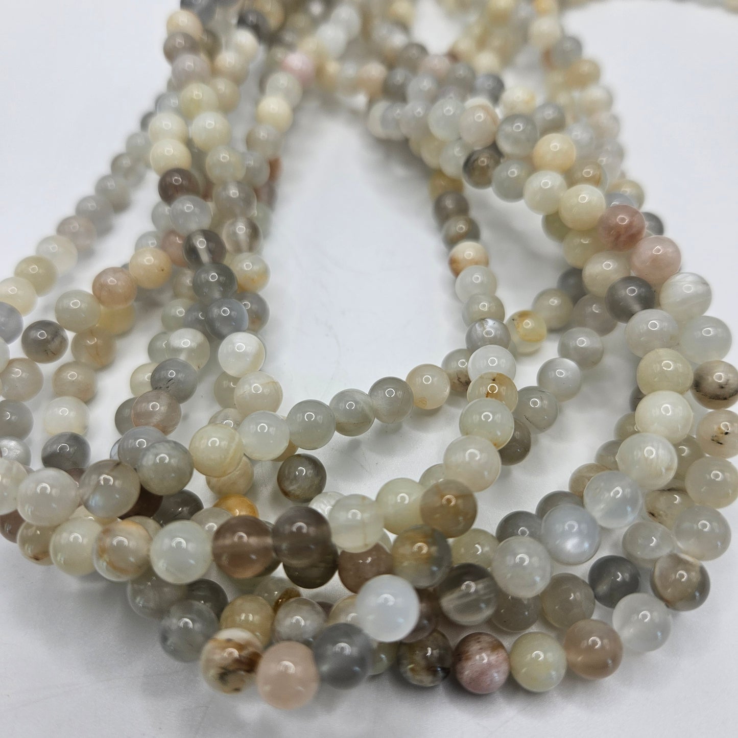 6mm Gray Moonstone Round Bead Strand