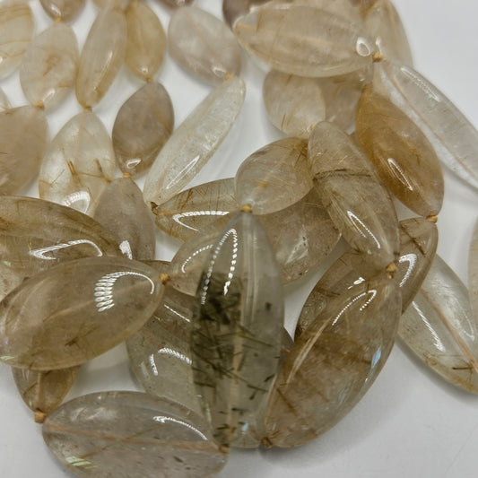 20mm Gold Rutilated Quartz Oval Bead Strand