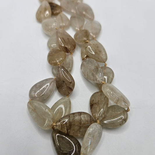 18mm Gold Rutilated Quartz Tear Drop Bead Strand