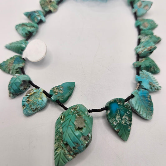 Multi-Size Carved Turquoise Leaf Bead Strand