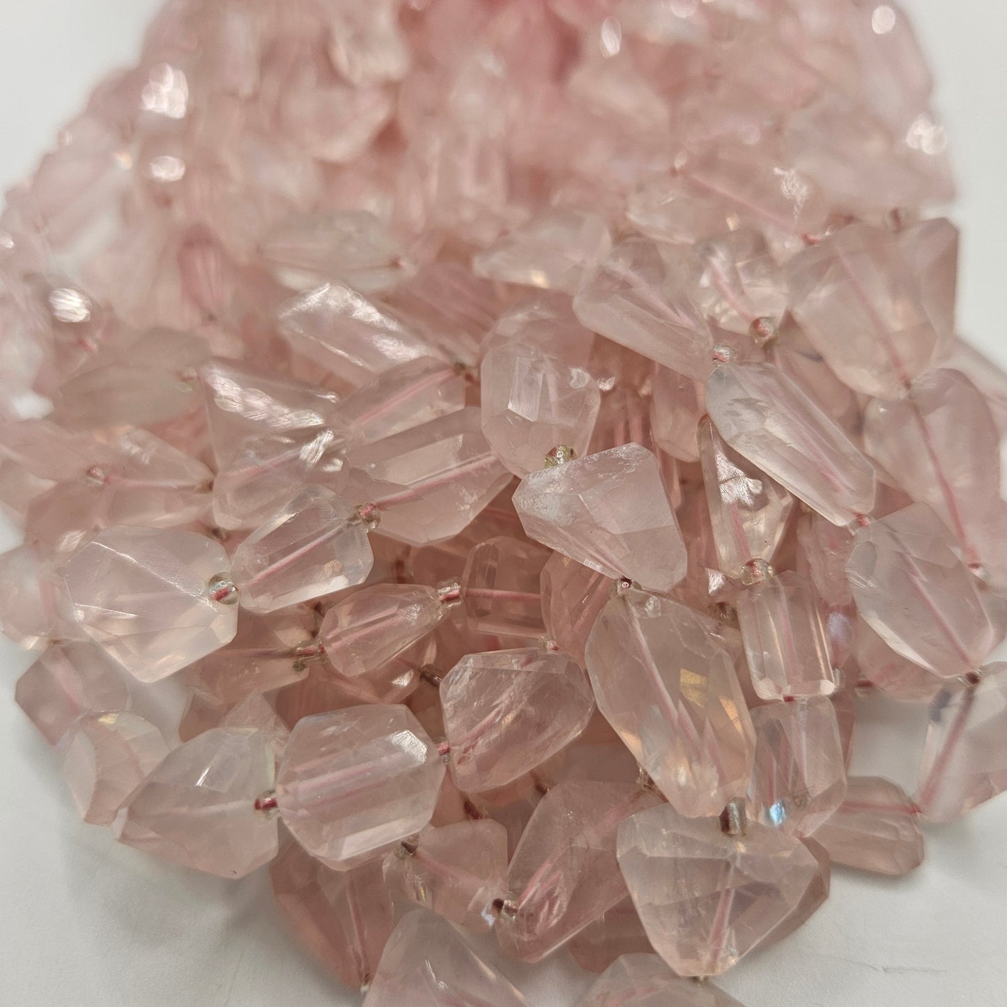 10-12mm Faceted Rose Quartz Chunk Bead Strand
