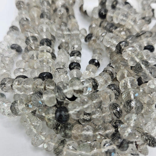 8mm Faceted Rutilated Quartz Rondelle Bead Strand